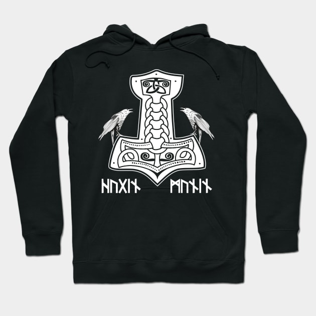 Epic Thor Hammer Hugin Munin Odin Wodan Viking Norse Mythology Runes Hoodie by stearman